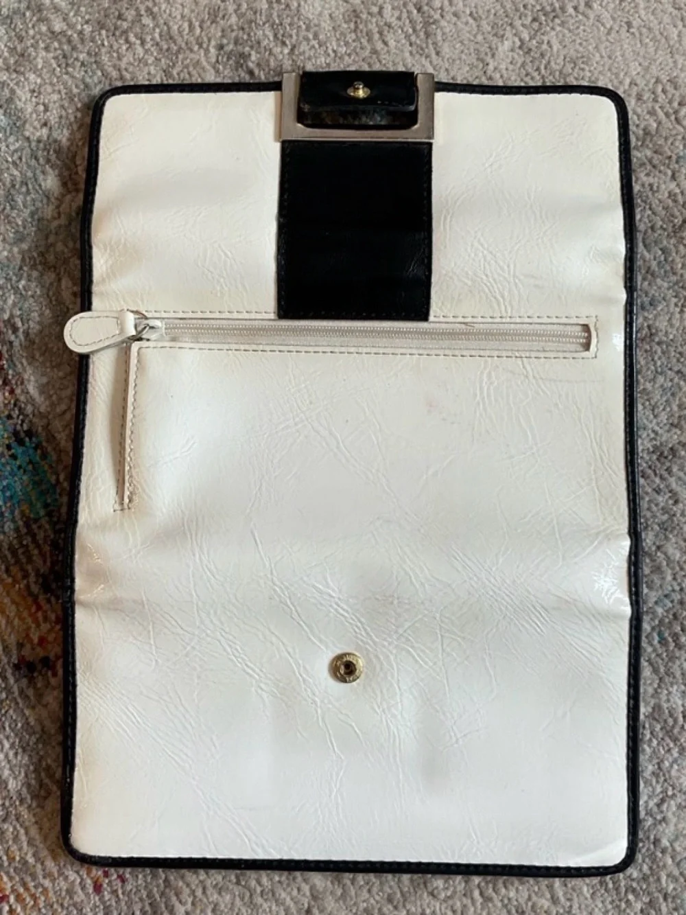 Liz Claiborne White and Black Leather-Accent Clutch